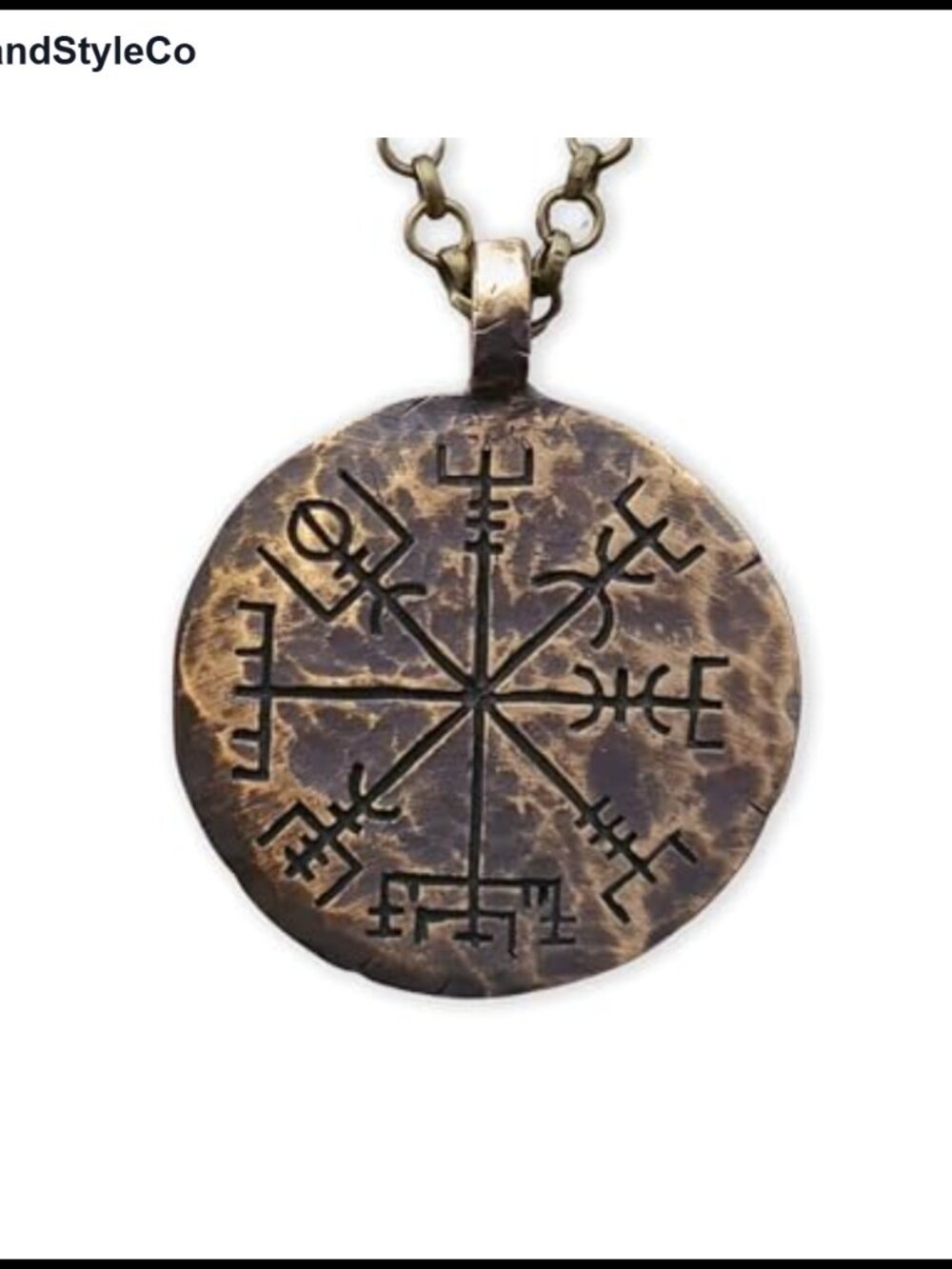 Vegvisir Viking Compass Necklace, Brass Pendant